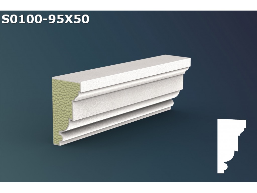 Pervaz/Solbanc decorativ din polistiren JS013 - 9.5x5x200cm